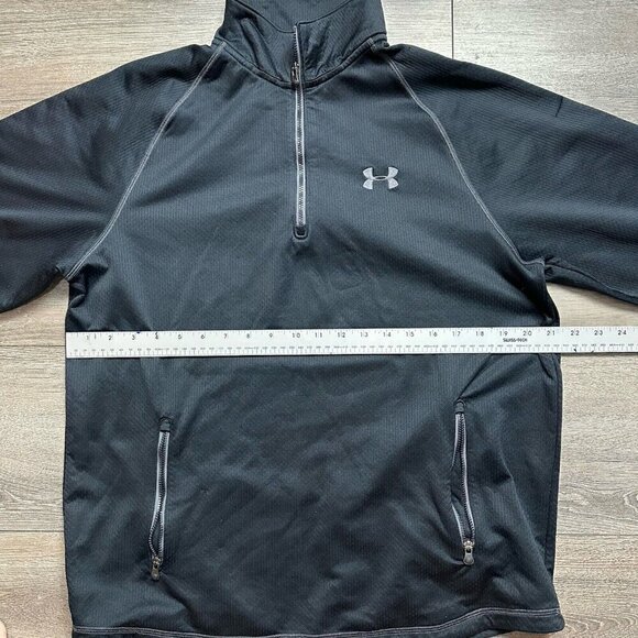 Under Armour 1/4 Zip Pullover Large Black Polyester Long Sleeve - Picture 4 of 5